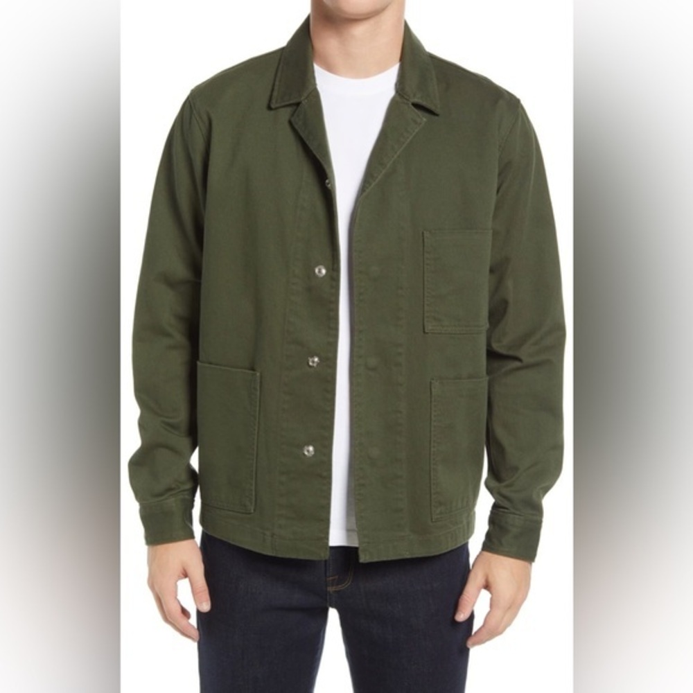 Frame Cotton Utility Workwear Jacket in Rifle Green Size Large